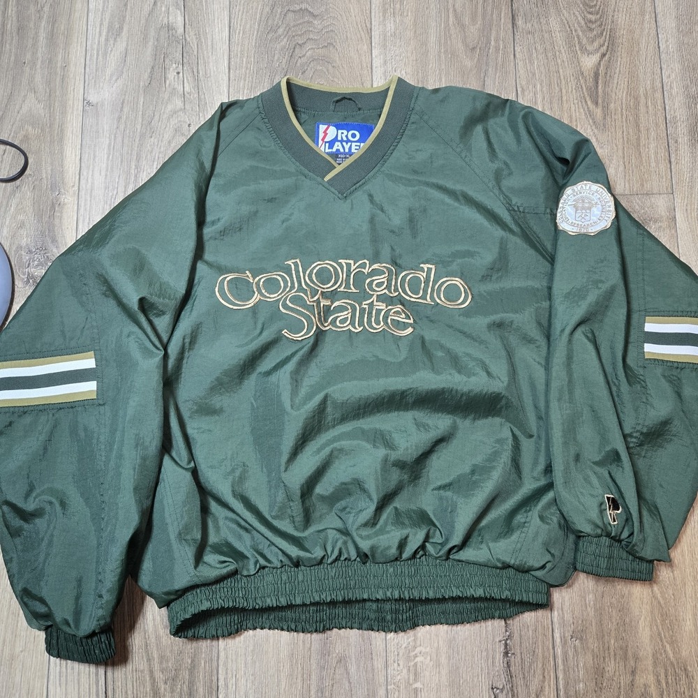 Vtg 90s Pro Player‎ Colorado State Pullover Jacket  Windbreaker Green XL